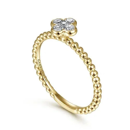 Rings 14K Yellow Gold Diamond Cluster Clover and Bujukan Bead Ring GABRIEL CO