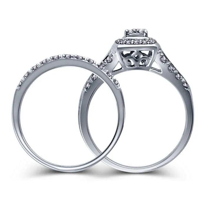 050 CT TW Quad Natural Diamond Cushion Frame MultiRow Bridal Engagement Ring Set in Sterling Silver Goldia Rings 050 CT TW Quad Natural Diamond Cushion Frame MultiRow Bridal Engagement Ring Set in Sterling Silver Goldia Rings