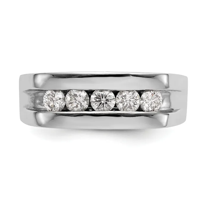 070ct CZ Solid Real 14K White Gold 5Stone Mens Channel Wedding Band Ring Goldia Rings