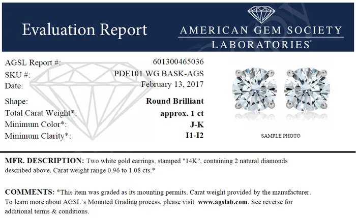 10 Carat TW AGS Certified Round Diamond Solitaire Stud Earrings in 14K White Gold Goldia Earrings