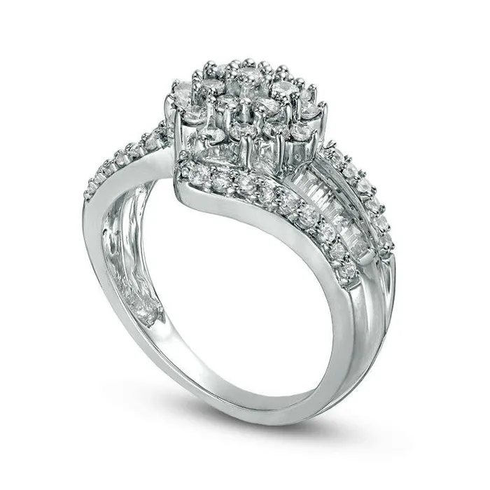 10 CT TW Composite Natural Diamond Three Row Bypass Ring in Solid 10K White Gold Goldia Rings