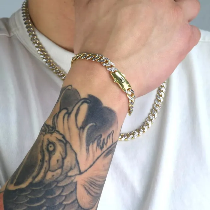 10k Yellow Gold 9mm Monaco Miami Cuban Link Diamond Cut Pave Chain Bracelet 7 Goldiacom Bracelets
