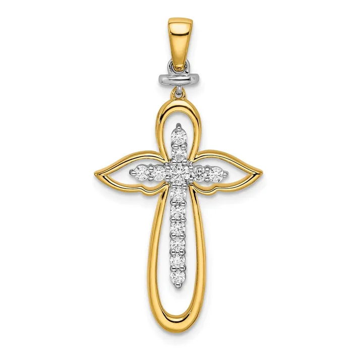 14k TwoTone Gold Polished Real Diamond Cross Goldia Rings
