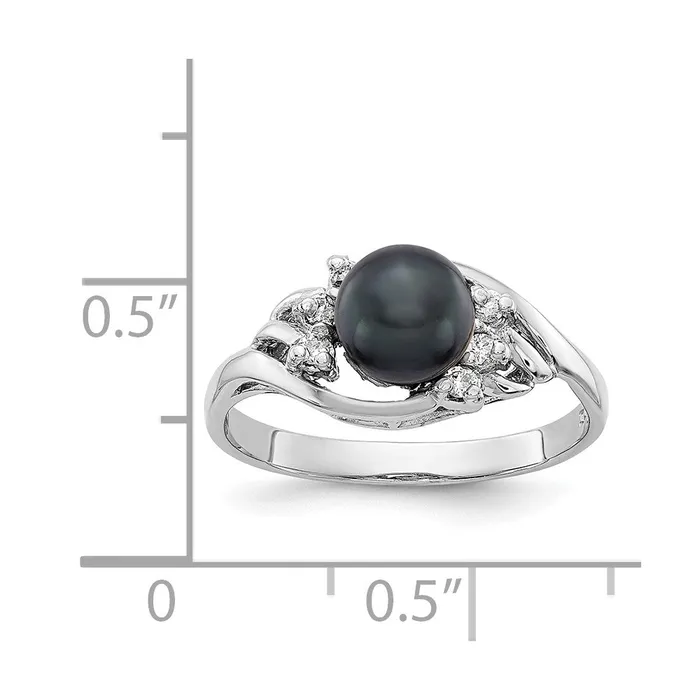 14k White Gold 6mm Black FW Cultured Pearl AA Real Diamond ring Goldiacom Rings