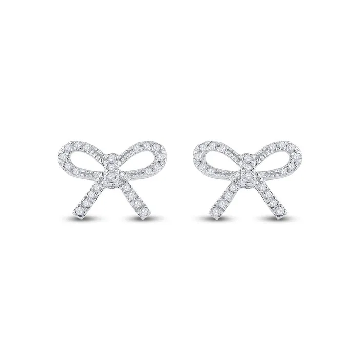14k White Gold Round Diamond Ribbon Bow Fashion Earrings 15 Cttw gndatlanta Earrings
