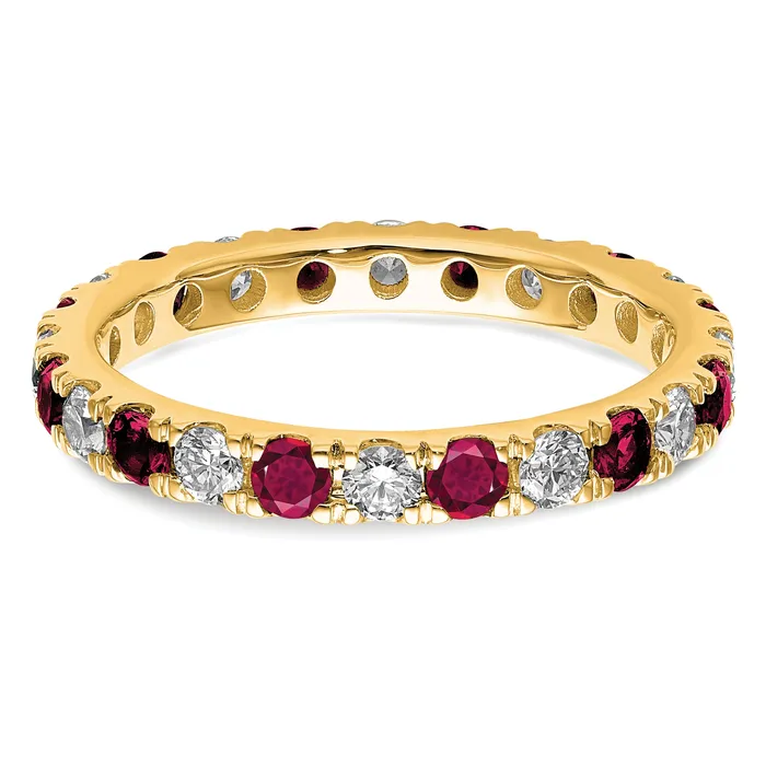 14k Yellow Gold 34 Ct Lab Grown Diamond VSSI G and Lab Created Ruby Eternity Band Ring Goldia Rings