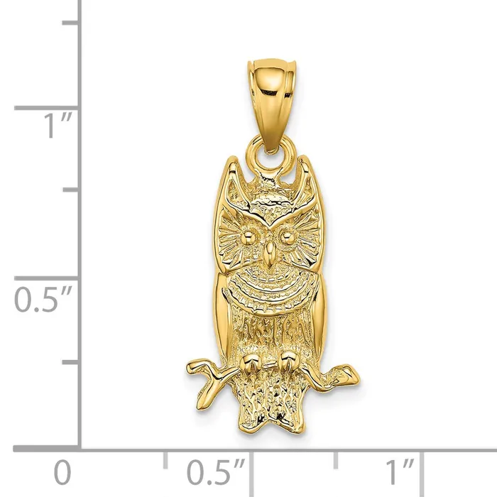 14k Yellow Gold Textured Owl Charm Goldia Charm Necklaces