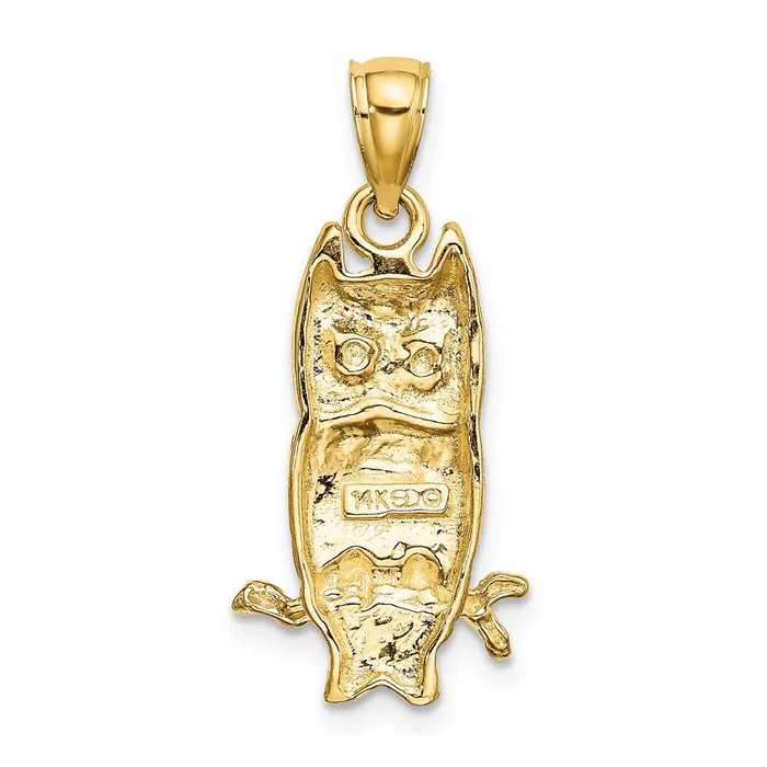 14k Yellow Gold Textured Owl Charm Goldia Charm Necklaces