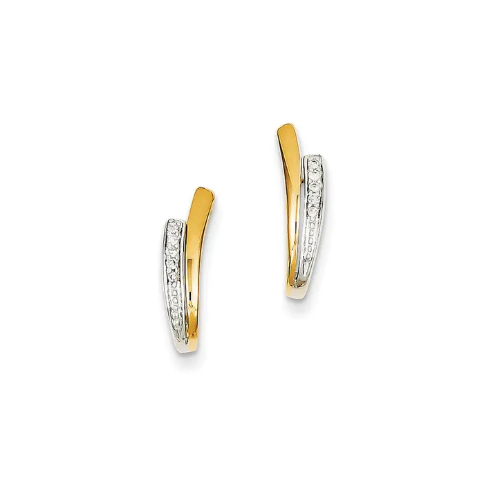 14K Yellow Gold w Rhodium Real Diamond V Post Earrings Goldia Earrings