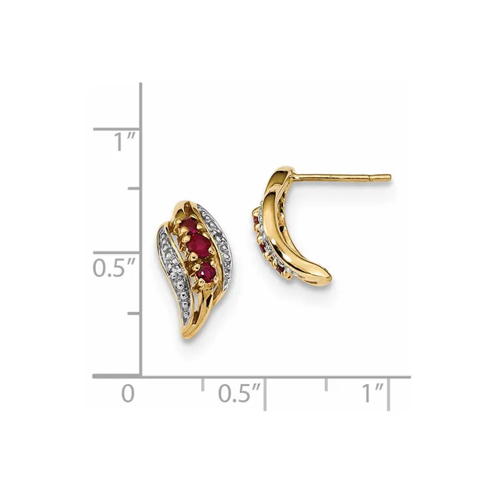 14k Yellow Gold w Siam Ruby u0026 Real Diamond Polished Post Earrings Goldia Earrings