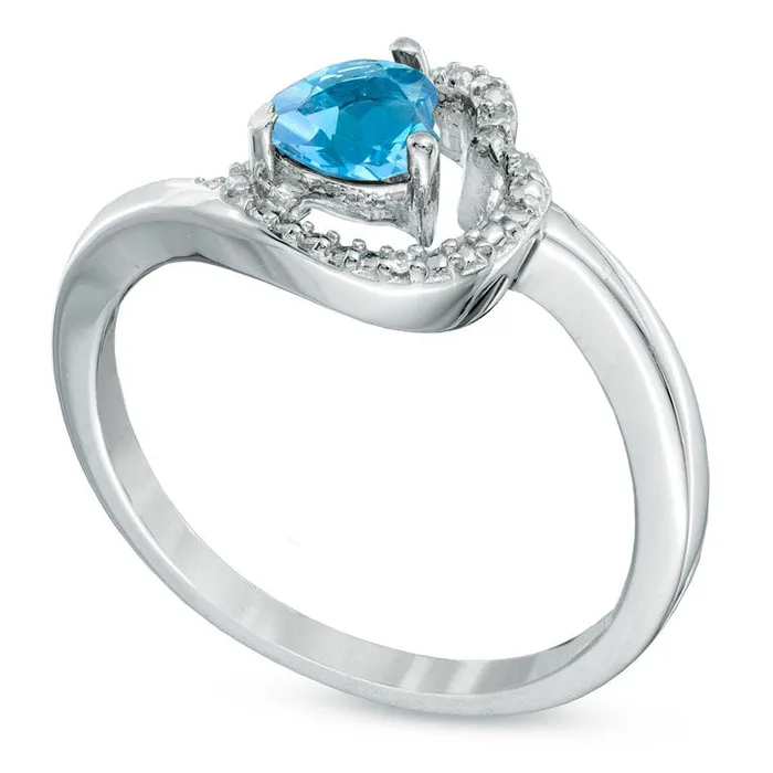 50mm Sideways HeartShaped Blue Topaz and Natural Diamond Accent Ring in Sterling Silver Goldia Rings 50mm Sideways HeartShaped Blue Topaz and Natural Diamond Accent Ring in Sterling Silver Goldia Rings