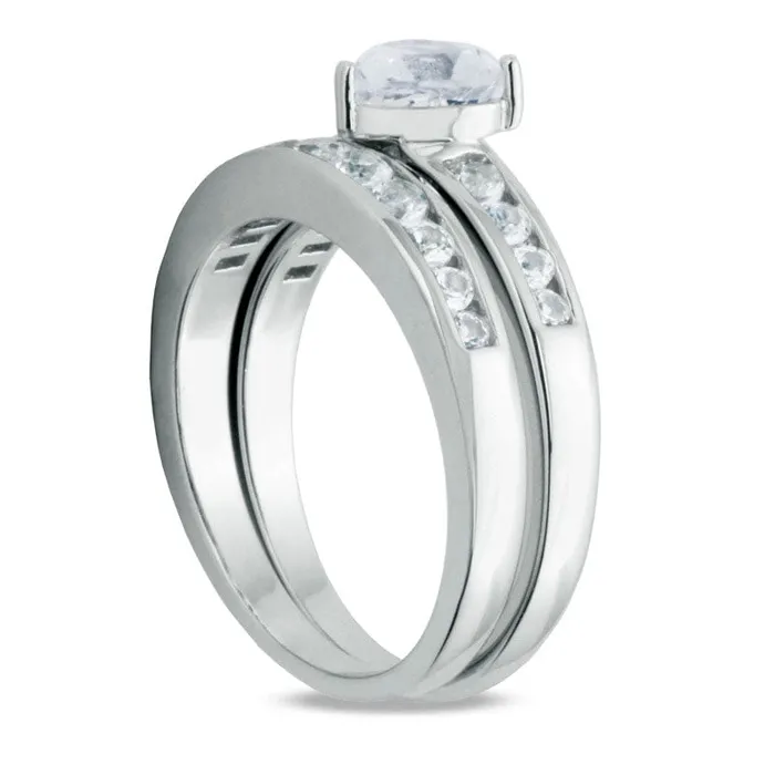 60mm HeartShaped LabCreated White Sapphire Bridal Engagement Ring Set in Sterling Silver Goldia Rings