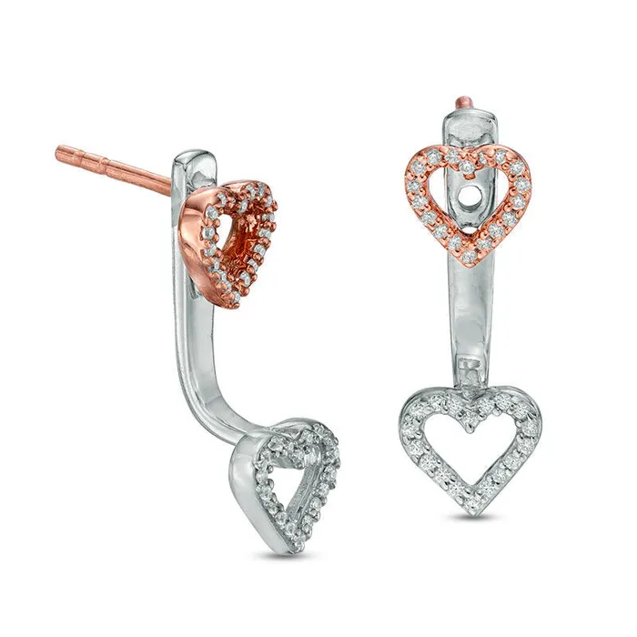 Earrings 02 CT TW Diamond Heart FrontBack Earrings in 10K TwoTone Gold Goldia