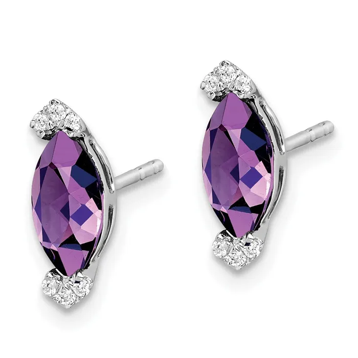 Earrings Goldia Solid 14k White Gold Marquise Simulated Amethyst and CZ Earrings