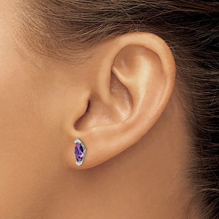 Earrings Goldia Solid 14k White Gold Marquise Simulated Amethyst and CZ Earrings
