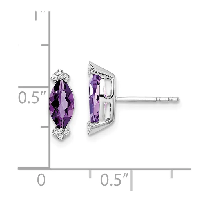 Earrings Goldia Solid 14k White Gold Marquise Simulated Amethyst and CZ Earrings