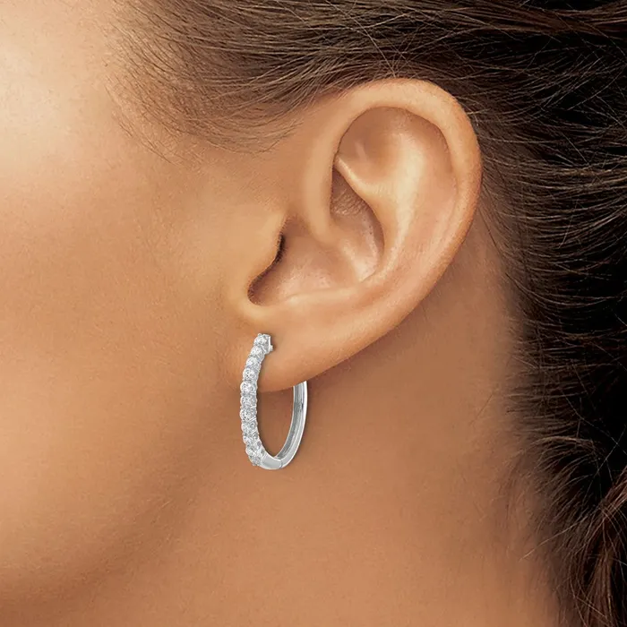 Earrings Solid 14k White Gold Simulated CZ Hinged Hoop Earrings Goldia