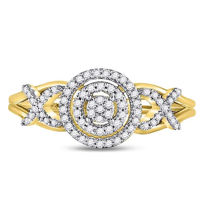 gndatlanta Rings 10kt Yellow Gold Round Diamond Cluster Splitshank XO Ring 15 Cttw