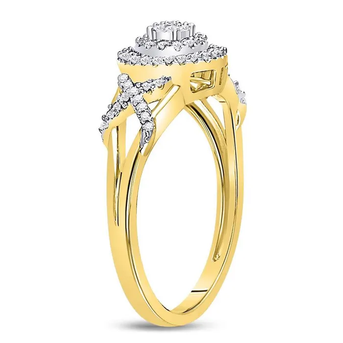 gndatlanta Rings 10kt Yellow Gold Round Diamond Cluster Splitshank XO Ring 15 Cttw