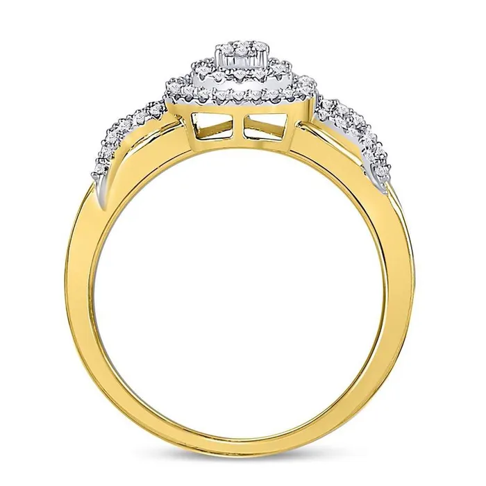 gndatlanta Rings 10kt Yellow Gold Round Diamond Cluster Splitshank XO Ring 15 Cttw