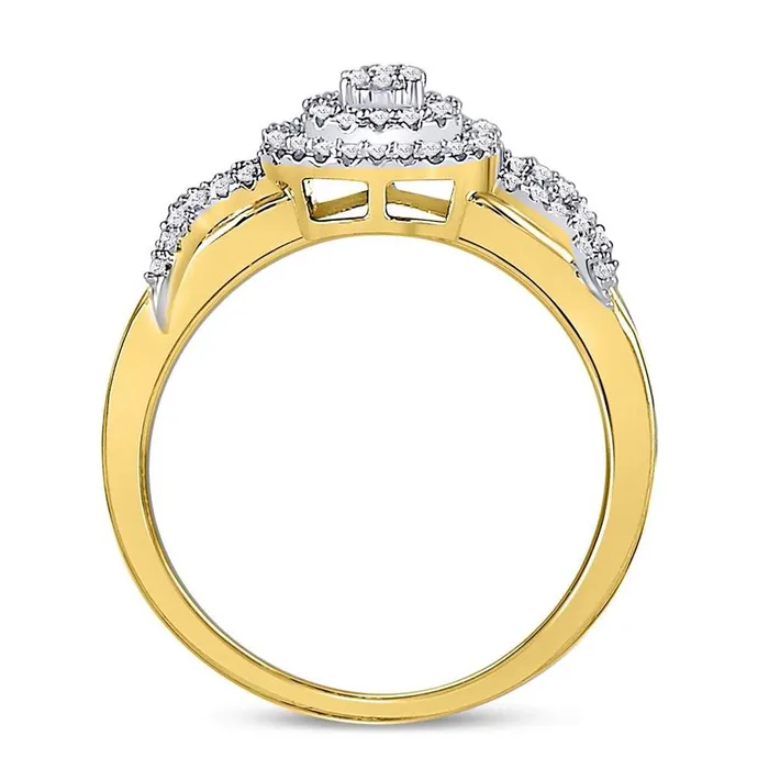 gndatlanta Rings 10kt Yellow Gold Round Diamond Cluster Splitshank XO Ring 15 Cttw