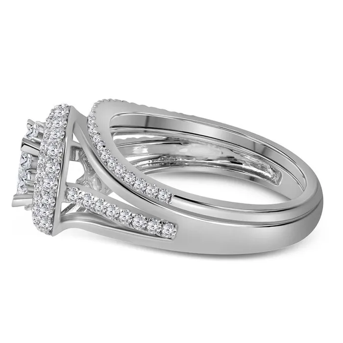 gndatlanta Rings 14k White Gold Princess Diamond Halo Bridal Wedding Ring Set 1 Cttw