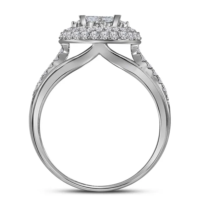gndatlanta Rings 14k White Gold Princess Diamond Halo Bridal Wedding Ring Set 1 Cttw