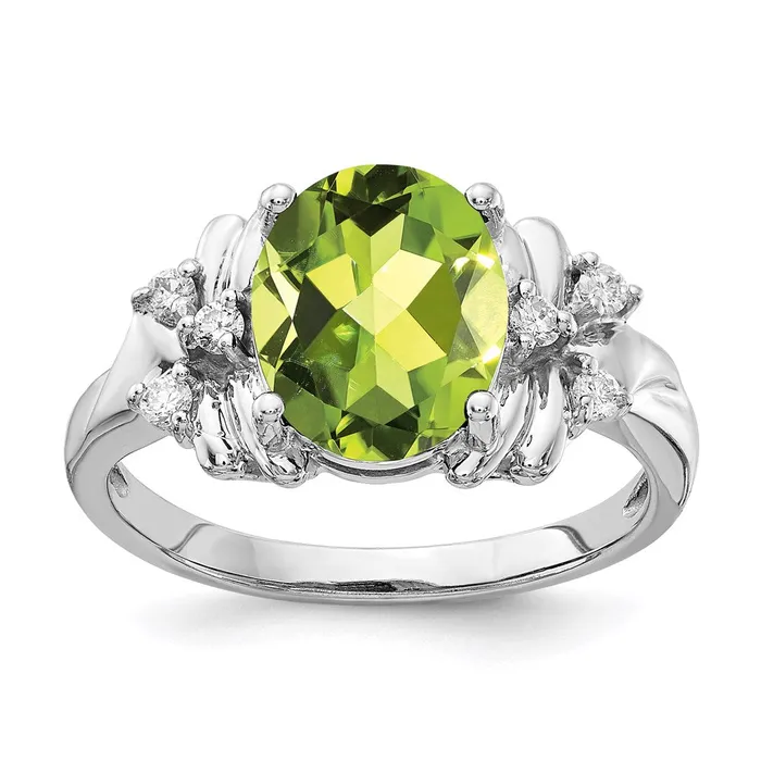 Goldia 14k White Gold 10x8mm Oval Peridot A Real Diamond ring Rings