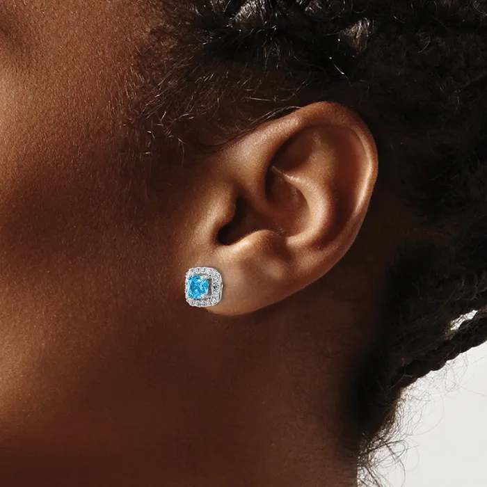 Goldia 14k White Gold 38 Ct Lab Grown Diamond VSSI G December Birthstone Blue Topaz Halo Post Earrings Earrings