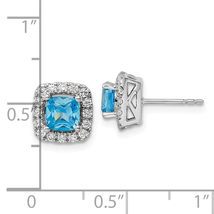 Goldia 14k White Gold 38 Ct Lab Grown Diamond VSSI G December Birthstone Blue Topaz Halo Post Earrings Earrings