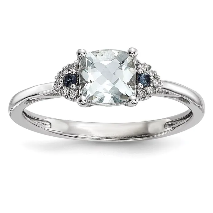 Goldiacom Rings 14k White Gold w Aquamarine Blue Sapphire Dia Ring