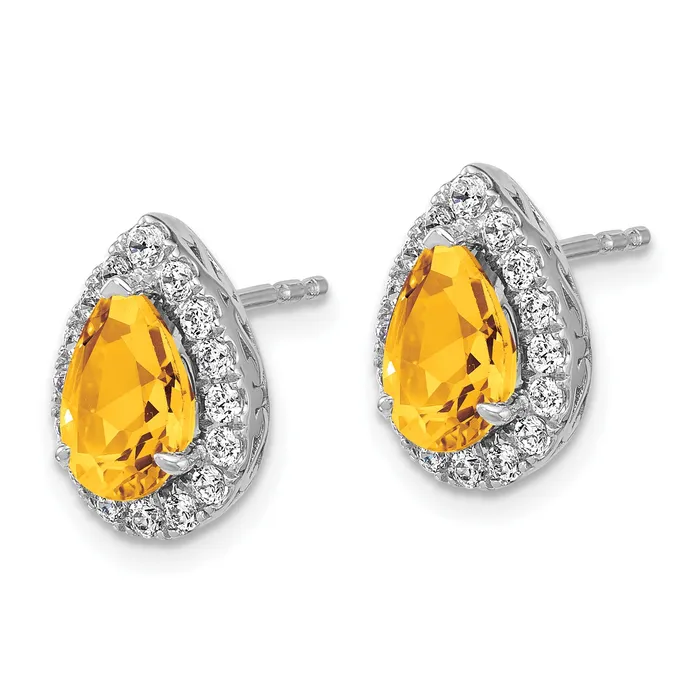 Goldia Earrings 14K White Gold Lab Grown VSSI FGH Diamond and Citrine Pear Post Earrings
