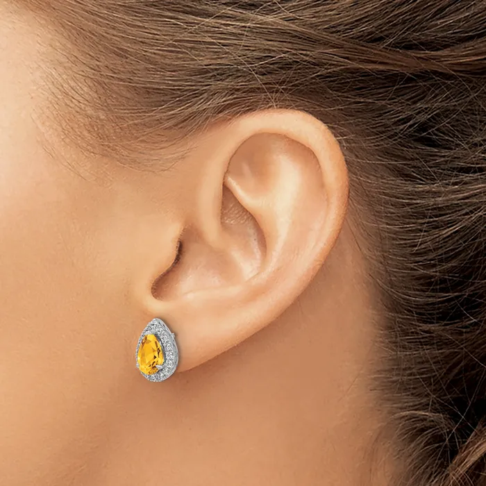 Goldia Earrings 14K White Gold Lab Grown VSSI FGH Diamond and Citrine Pear Post Earrings