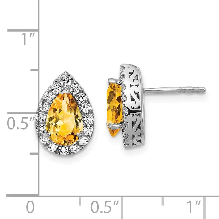 Goldia Earrings 14K White Gold Lab Grown VSSI FGH Diamond and Citrine Pear Post Earrings