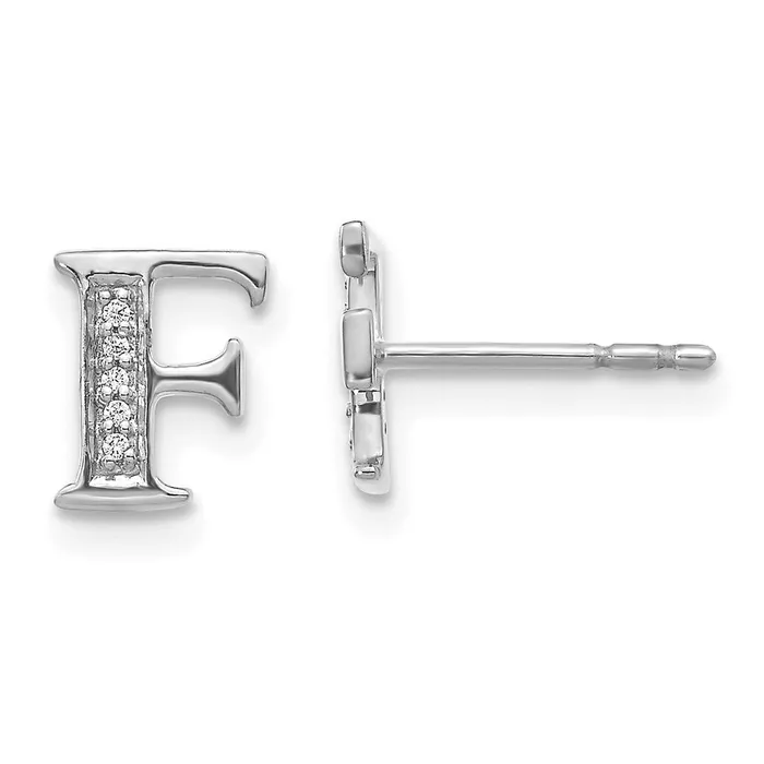 Goldia Earrings 14k White Gold Real Diamond Initial F Earrings