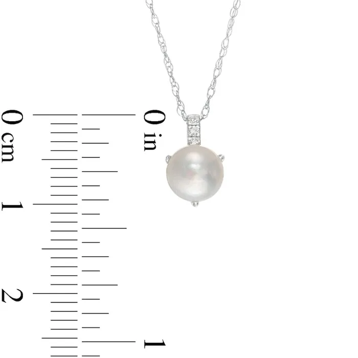 Goldia Earrings 6065mm Button Cultured Freshwater Pearl and Natural Diamond Accent Drop Pendant in 10K White Gold