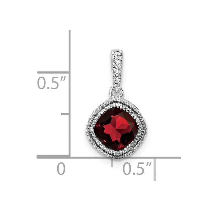 Goldia Necklaces 14k White Gold Cushion Garnet and Real Diamond Pendant