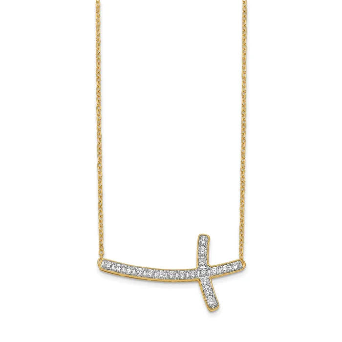 Goldia Necklaces 14k Yellow Gold Lab Grown Diamond VSSI FGH Sideways Cross 18in Necklace