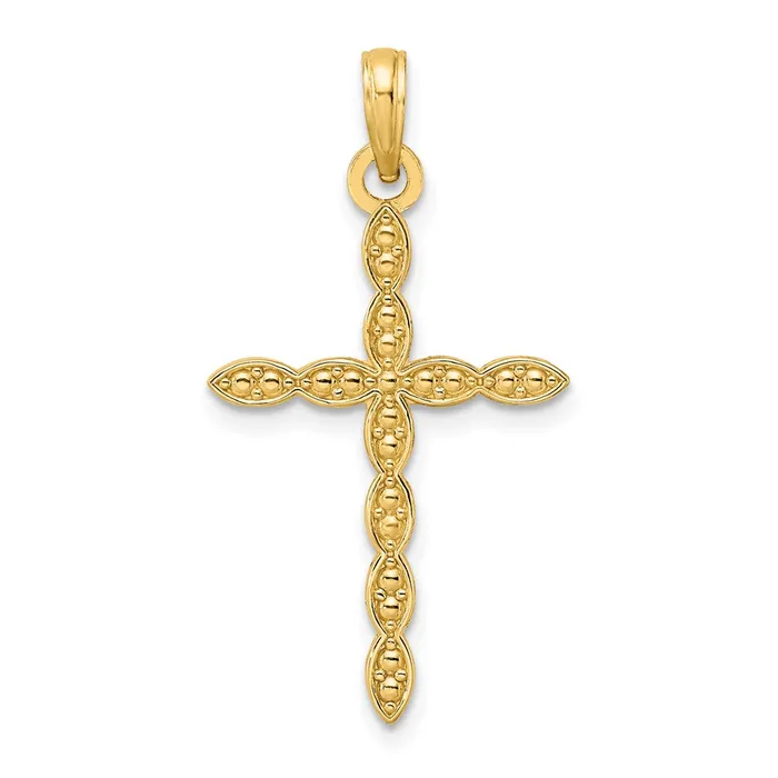 Goldia Necklaces 14k Yellow Gold Polished u0026 Beaded Design Cross Pendant