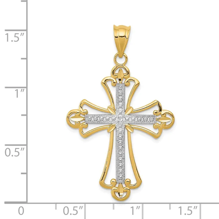 Goldia Necklaces 14k Yellow Rhodium Gold wRhodium Budded Cross Pendant