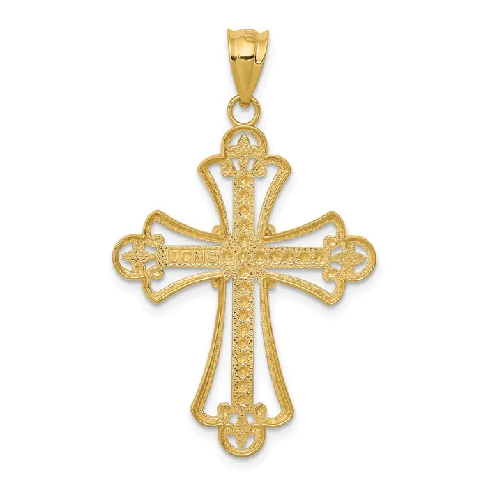 Goldia Necklaces 14k Yellow Rhodium Gold wRhodium Budded Cross Pendant