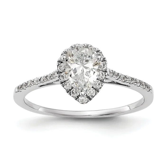 Goldia Rings 100ct CZ Solid Real 14K White Gold Pear Halo Engagement Ring