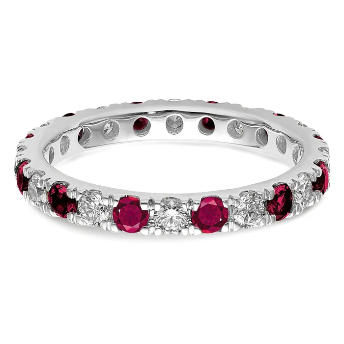 Goldia Rings 14k White Gold 34 Ct Lab Grown Diamond VSSI G and Lab Created Ruby Eternity Band Ring