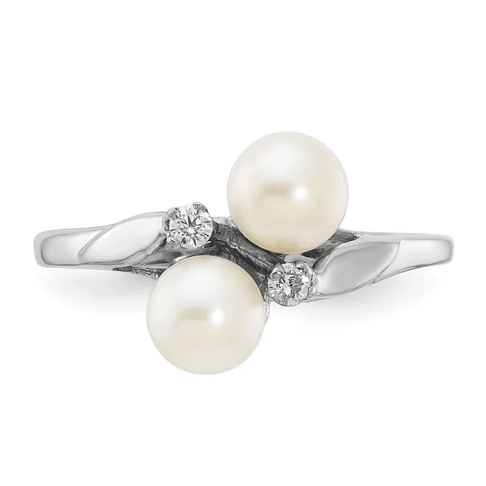 Goldia Rings 14k White Gold 5mm FW Cultured Pearl AAA Diamond ring