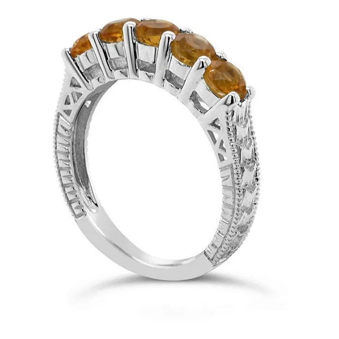Goldia Rings 40mm Citrine Five Stone Antique VintageStyle Ring in Sterling Silver Goldia Rings 40mm Citrine Five Stone Antique VintageStyle Ring in Sterling Silver