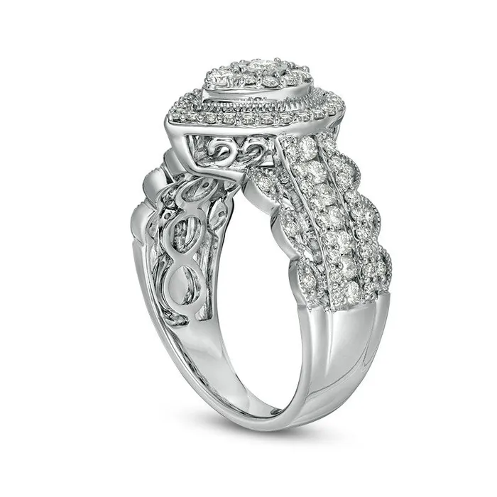 Goldia Rings Previously Owned 10 CT TW Composite Natural Diamond PearShaped Double Antique VintageStyle Engagement Ring in Solid 10K White Gold
