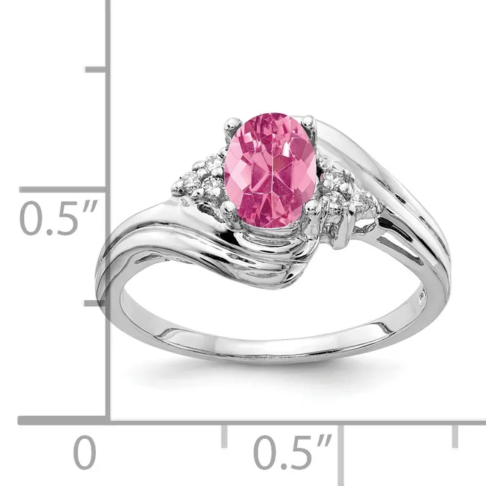 Goldia Rings Solid 14k White Gold 7x5mm Oval Simulated Pink Tourmaline A CZ Ring