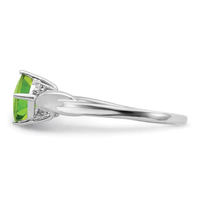 Goldia Rings Solid 14k White Gold Cushion Simulated Peridot and CZ Ring
