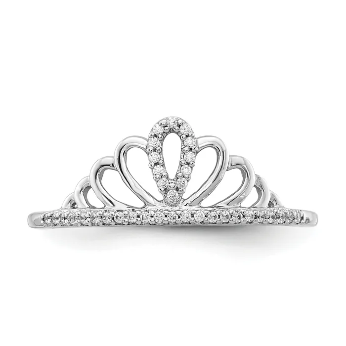 Goldia Rings Solid 14k White Gold Simulated CZ Tiara Ring