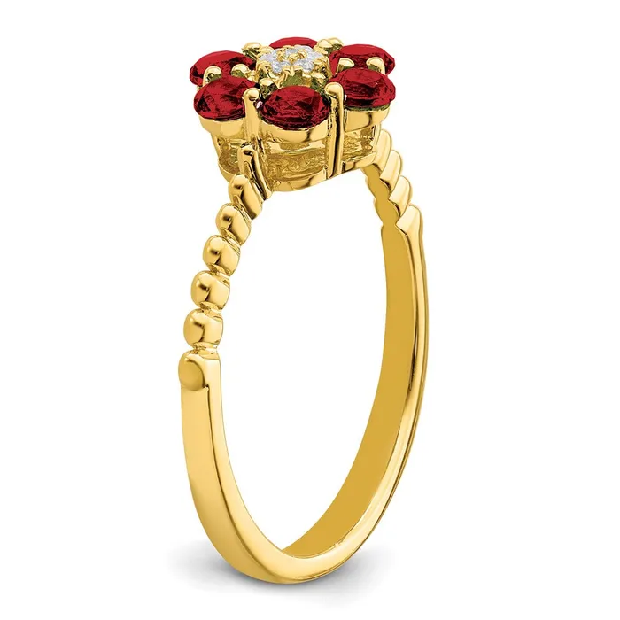 Goldia Rings Solid 14k Yellow Gold Simulated Garnet and CZ Floral Ring